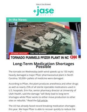 In The News | Tornado Damages Pfizer Plant In NC