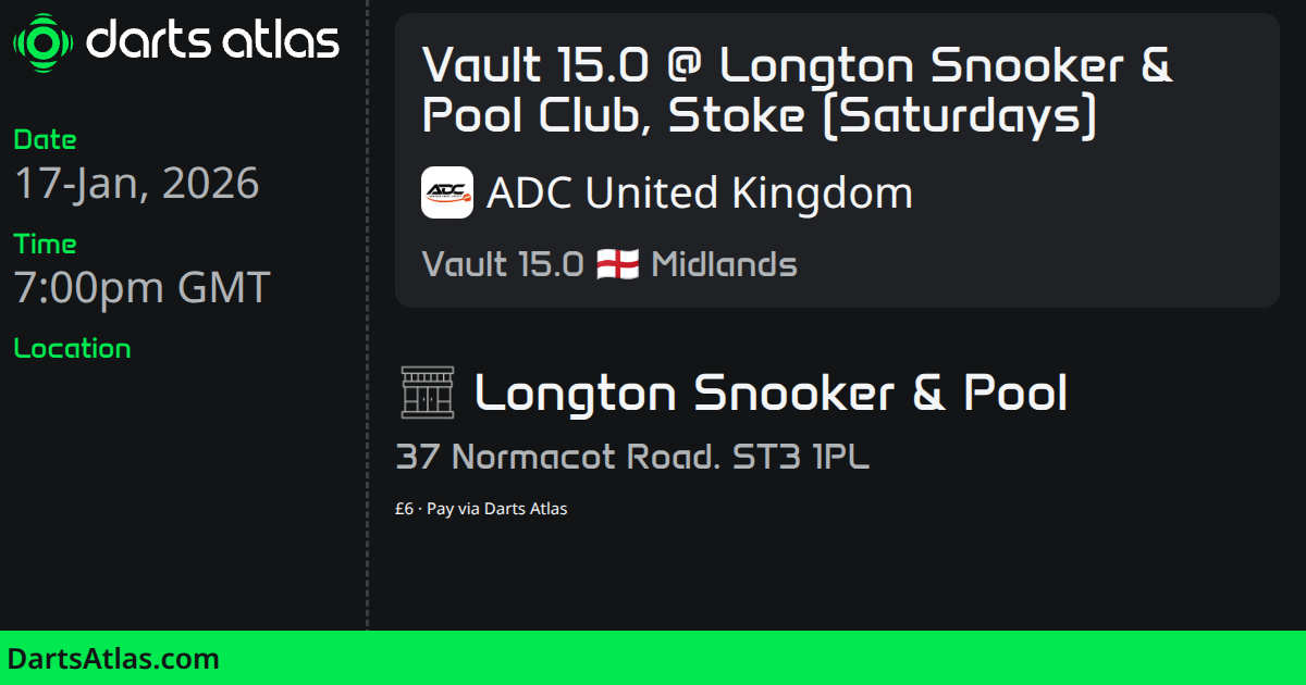Vault 15.0 @ Longton Snooker & Pool Club, Stoke (Saturdays)