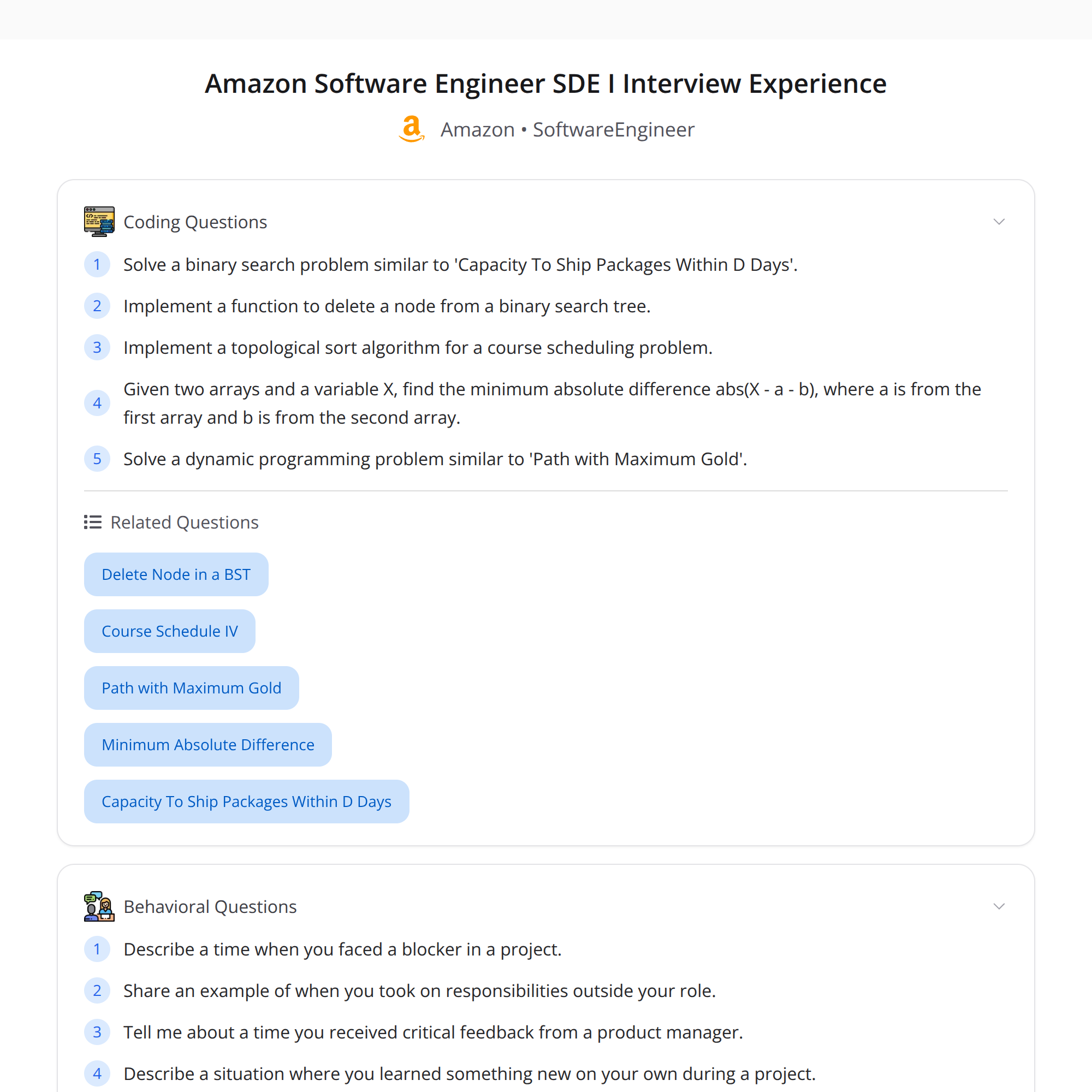 Amazon SDE I Interview