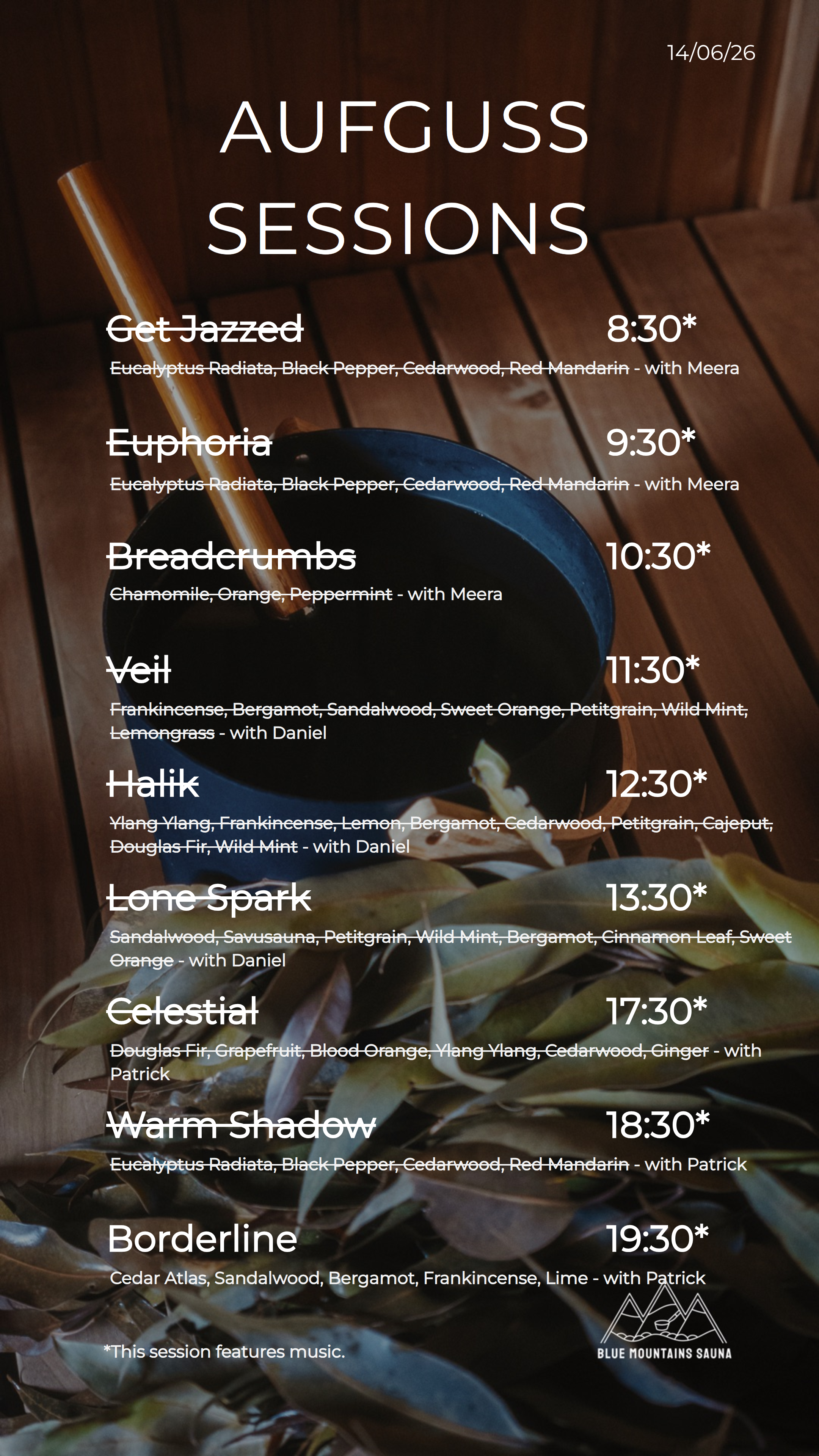Today's Aufguss Menu