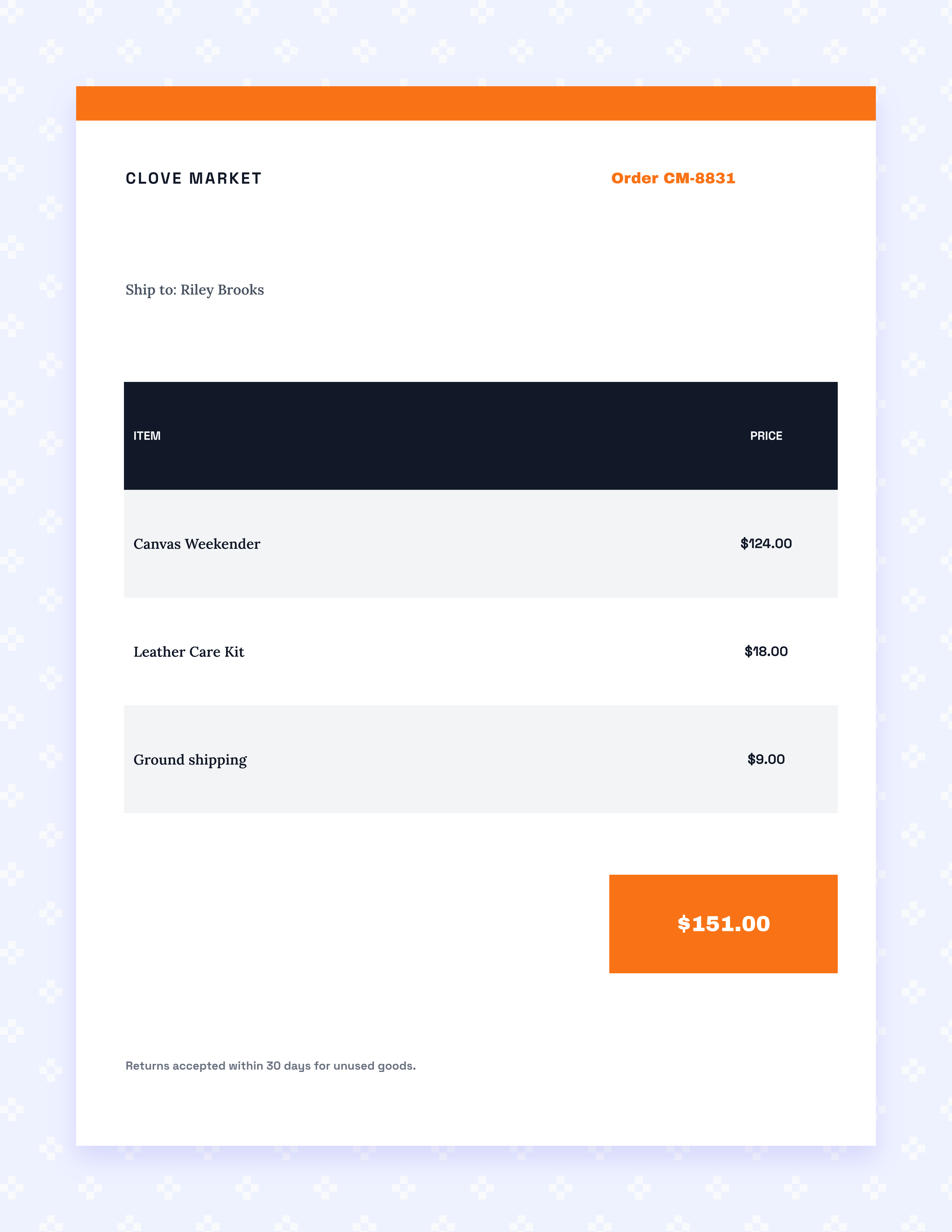 Shop Order Invoice preview