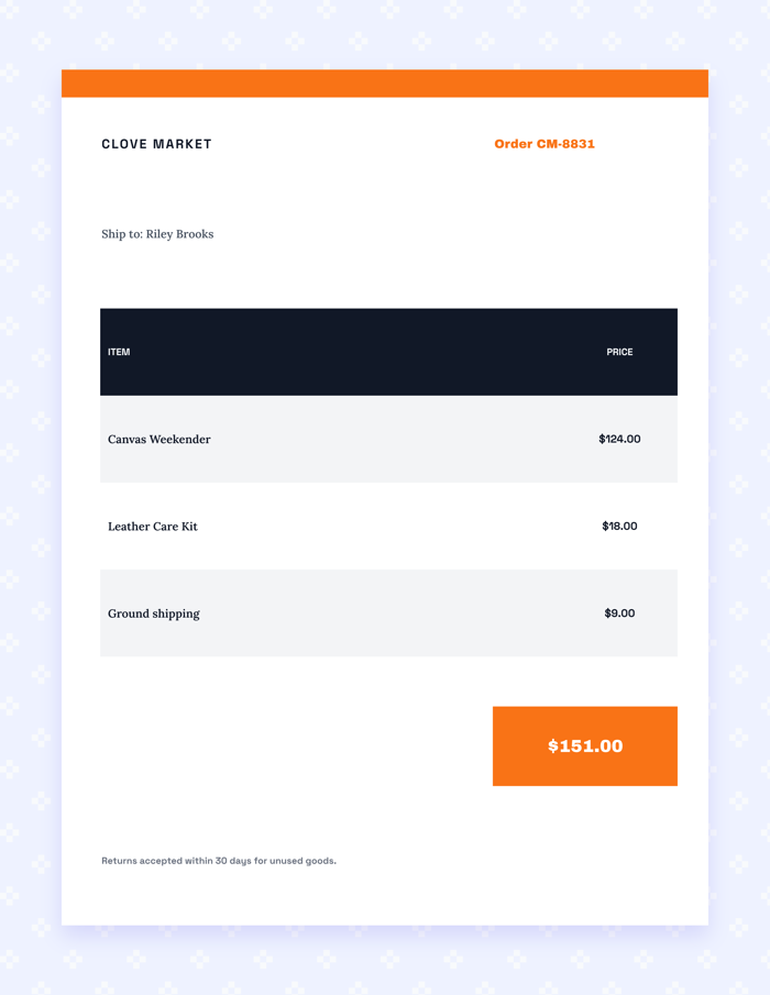 Template example image for Shop Order Invoice