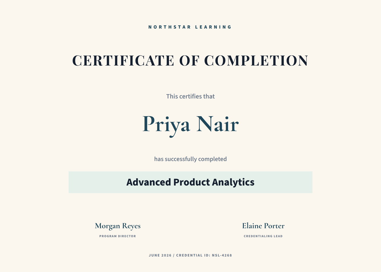 Template example image for Training Completion Certificate