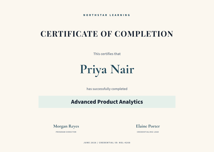 Template example image for Training Completion Certificate