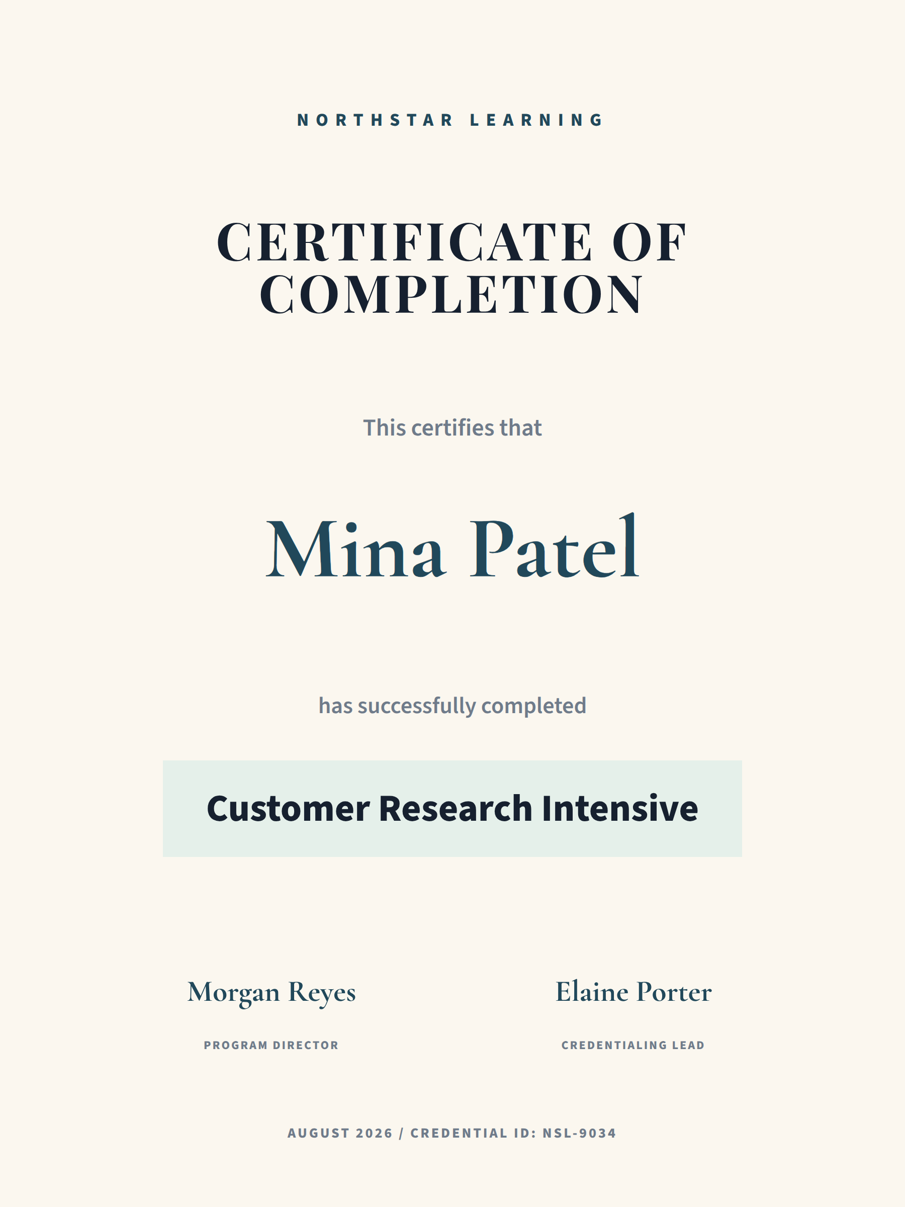 Training Completion Certificate preview