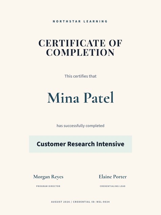 Template example image for Training Completion Certificate