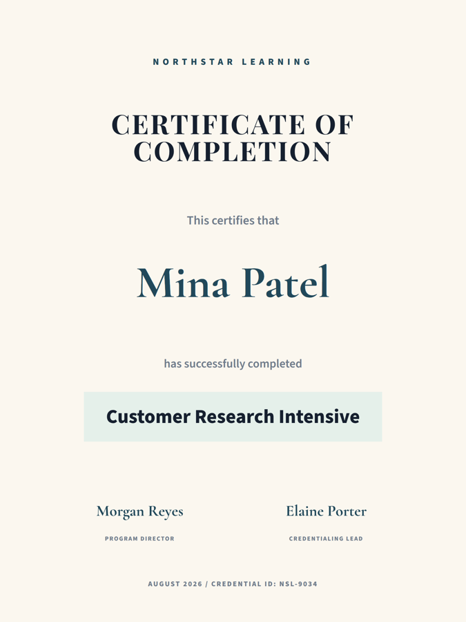 Template example image for Training Completion Certificate