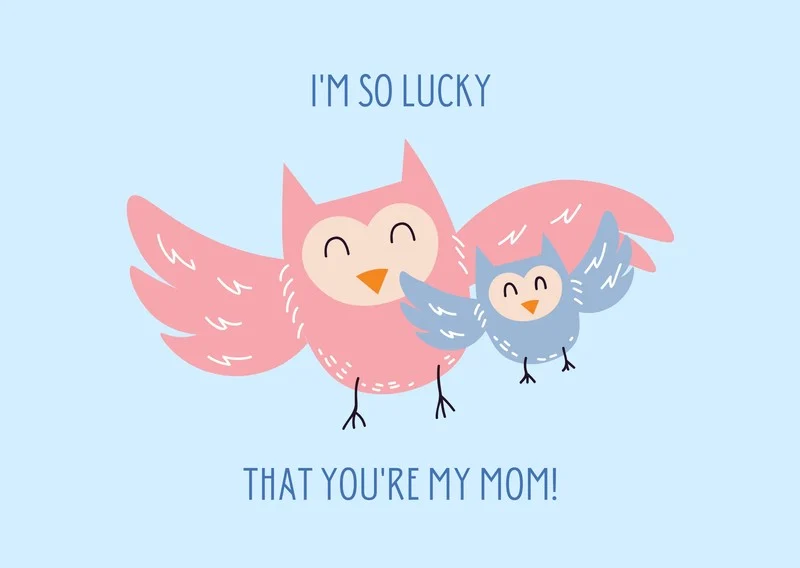 Blue Mother and Child Owl Print Postcard  