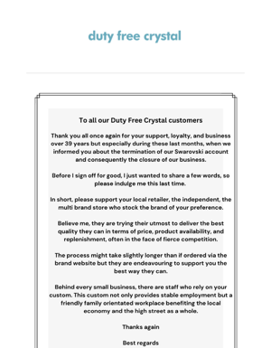 A Very Special Thank You | Duty Free Crystal