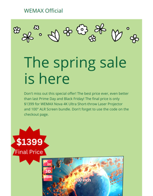 Spring Offer | $1399 To Get 4K Laser Projector W/Screen Bundle