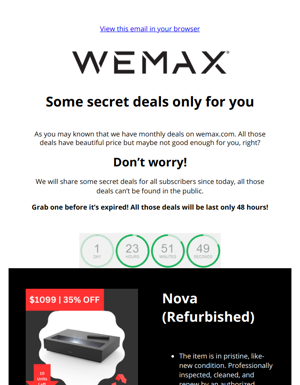 Weekly Secret Deals: $1099 NOVA 4K UST Projector&More💥
