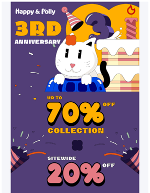 💥Up To 70% OFF For 3rd Anniversary On Happy & Polly Website❗