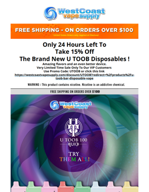 Last Call To Take 15% Off The All New UTOOB Disposable!
