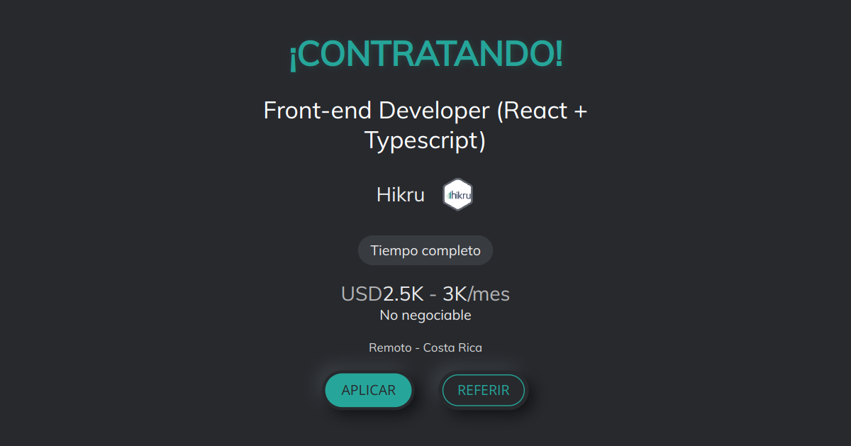 Front-end Developer (React + Typescript) en Hikru | Torre
