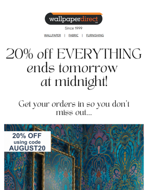 20% Off EVERYTHING Ending Tomorrow...