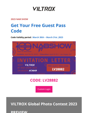 2023 NAB Show Invitation And VILTROX Global Photo Contest Preview