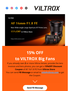 15%OFF Of Viltrox AF 16mm F1.8 FE Lens