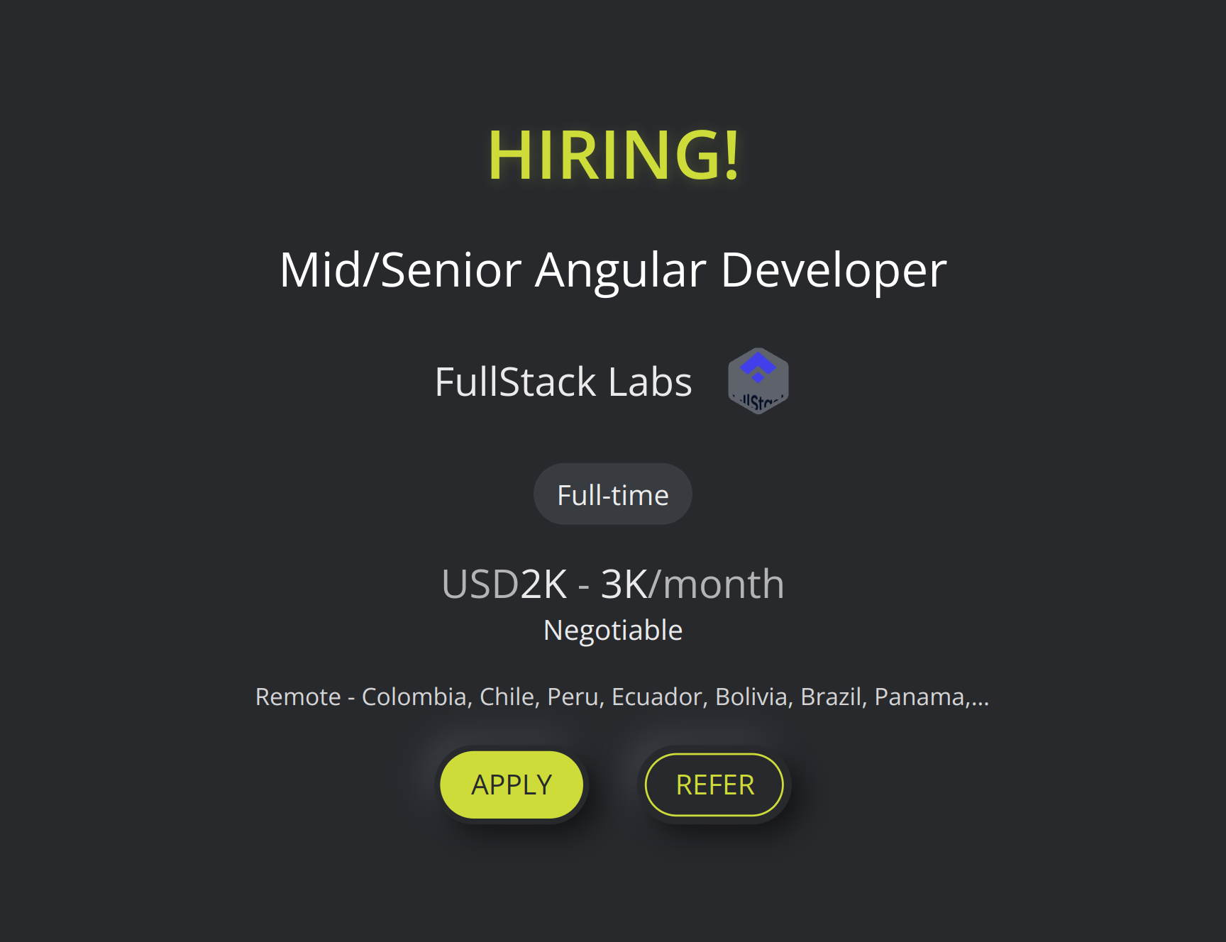 Mid/Senior Angular Developer at FullStack Labs | Torre