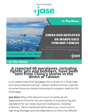 In The News: China Has Deployed 68 Warplanes Toward Taiwan