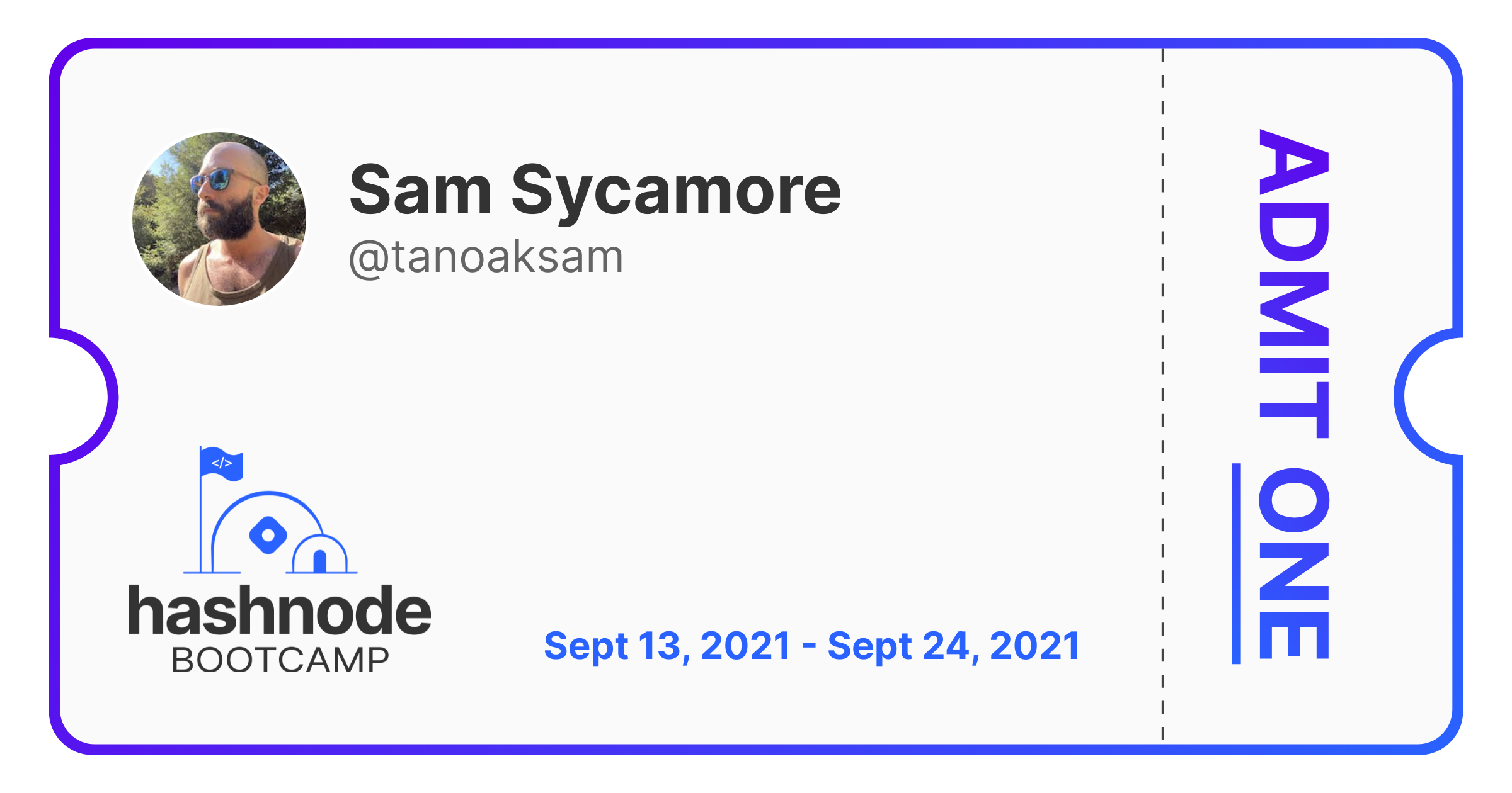 Hashnode Writing Bootcamp digital ticket