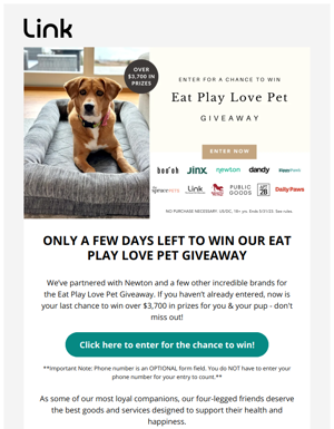 Last Chance To Win Our Eat Play Love Pet Giveaway! 🤩➡️