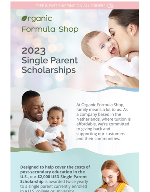 Single Parent Scholarship By Organic Formula Shop! 💵👨 🧑‍🎓