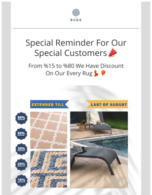 DISCOUNT REMINDER ! THE BIGGEST DISCOUNT ON OUR EVERY RUG CATEGORY 🌞👙
