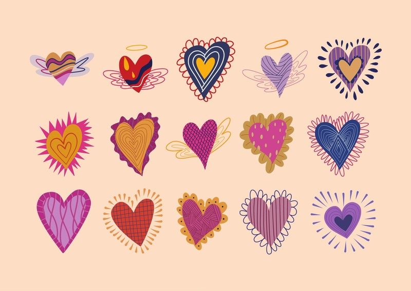 Multicolored Hearts Illustration Connections Print Postcard 