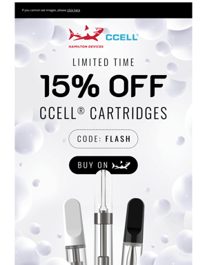 🚀 Flash Sale Alert! 15% OFF CCELL® Cartridges!