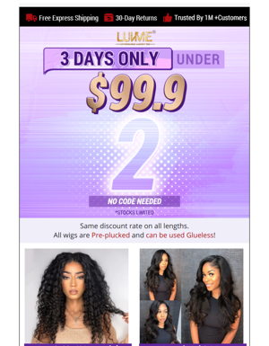 Hurry, $99.9 For A Wig! 30+ Units To Choose🚚