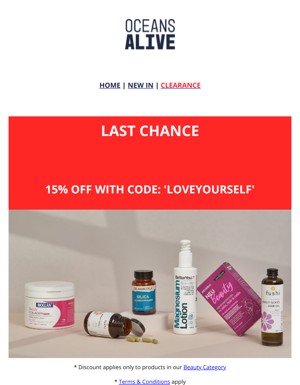 Last Chance For 15% OFF Beauty Products