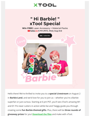 Join The Barbie-Land For An XTool Special Livestream And Win Free Gifts