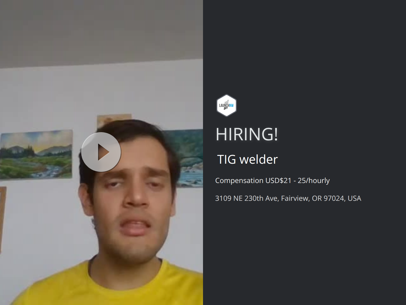 TIG welder at LaunchNW Torre