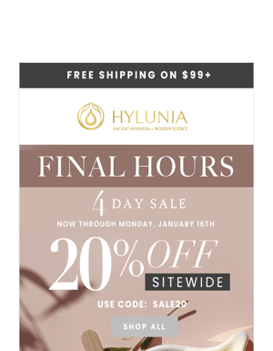 Final Hours! Extra 20% Off Everything