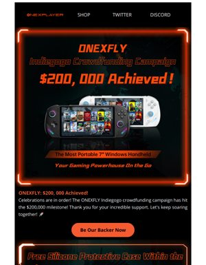 🚀ONEXFLY Achieved＄200, 000 In IGG Crowdfunding Campaign!