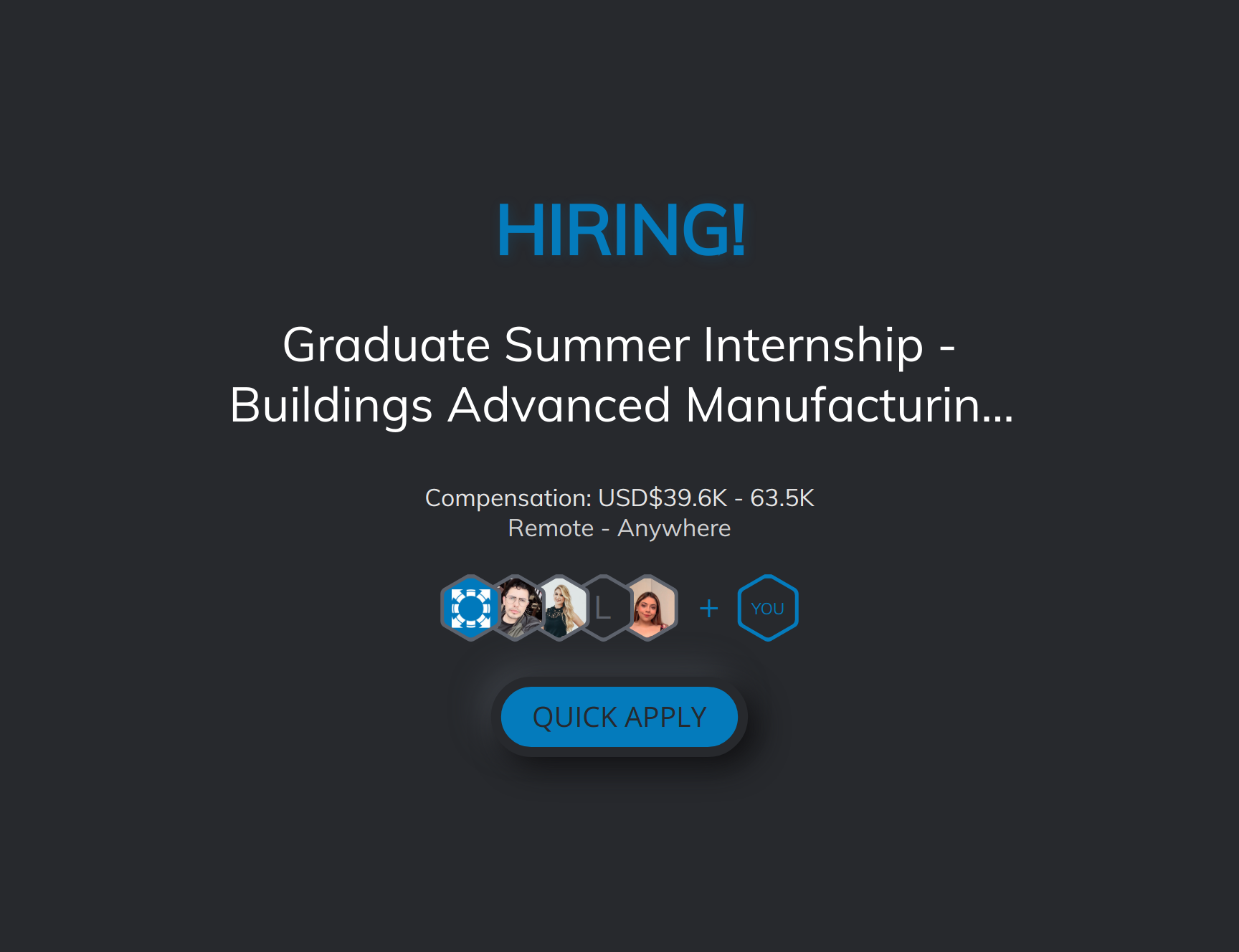 Graduate Summer Internship Buildings Advanced Manufacturing and