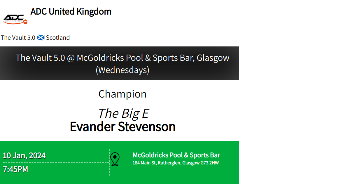 The Vault 5.0 McGoldricks Pool & Sports Bar, Glasgow (Wednesdays)