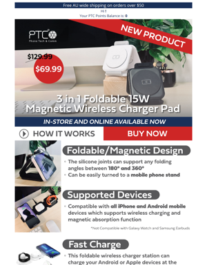NEW! 3 In 1 Foldable 15 W Magnetic Wireless Charger Pad | Online & Instore Now