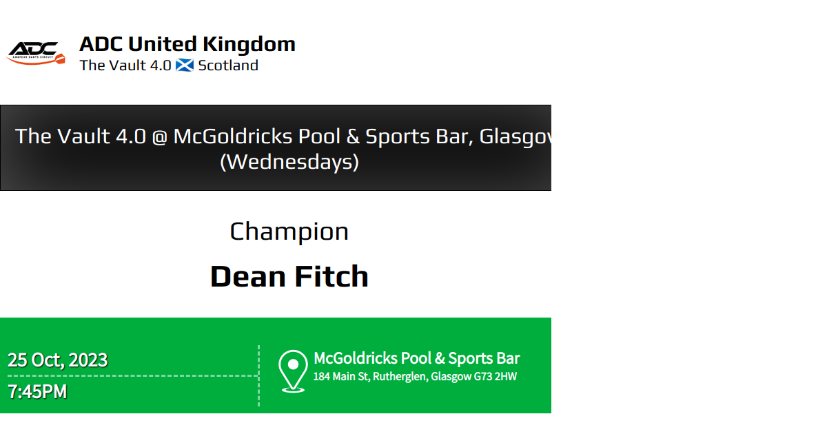 The Vault 4.0 McGoldricks Pool & Sports Bar, Glasgow (Wednesdays)