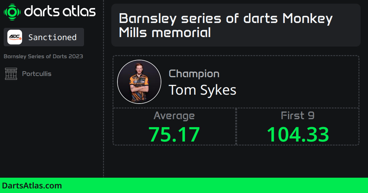 Barnsley series of darts Monkey Mills memorial