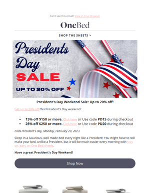 Up To 20% Off! President's Day Weekend Sale