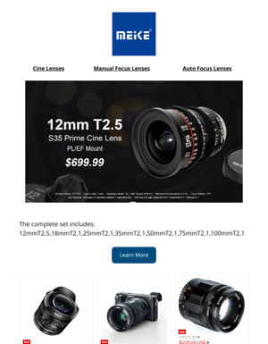 12mm T2.5 S35 Presale- S35 Cinema Lens Sets