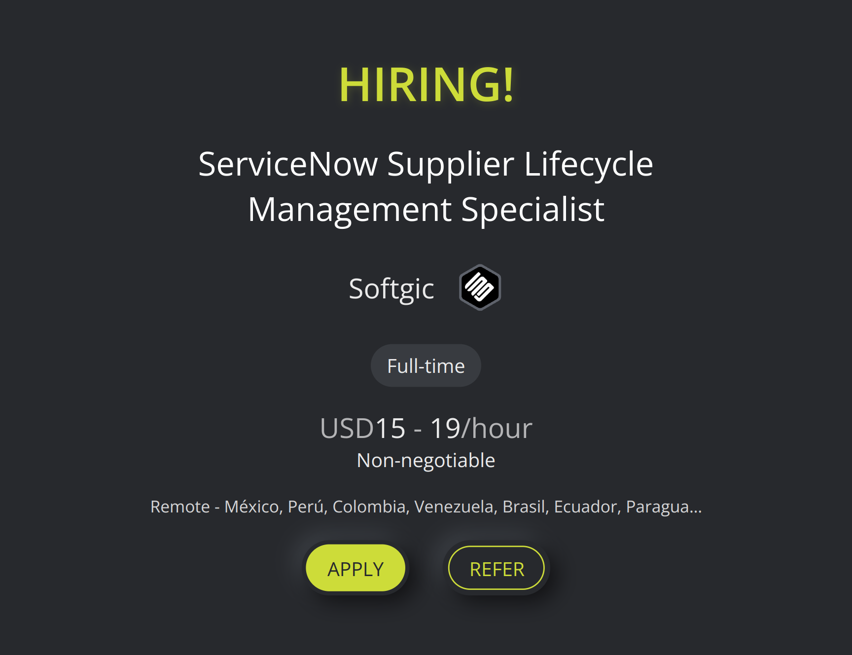 ServiceNow Supplier Lifecycle Management Specialist at Softgic | Torre