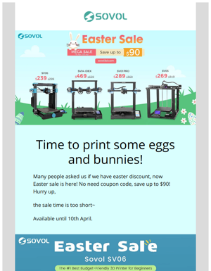 Sovol Easter Sale Save Up To $90!🤩