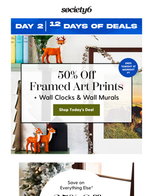 Deck The Walls: Save 50% On Framed Art Prints, Wall Clocks & Wall Murals.