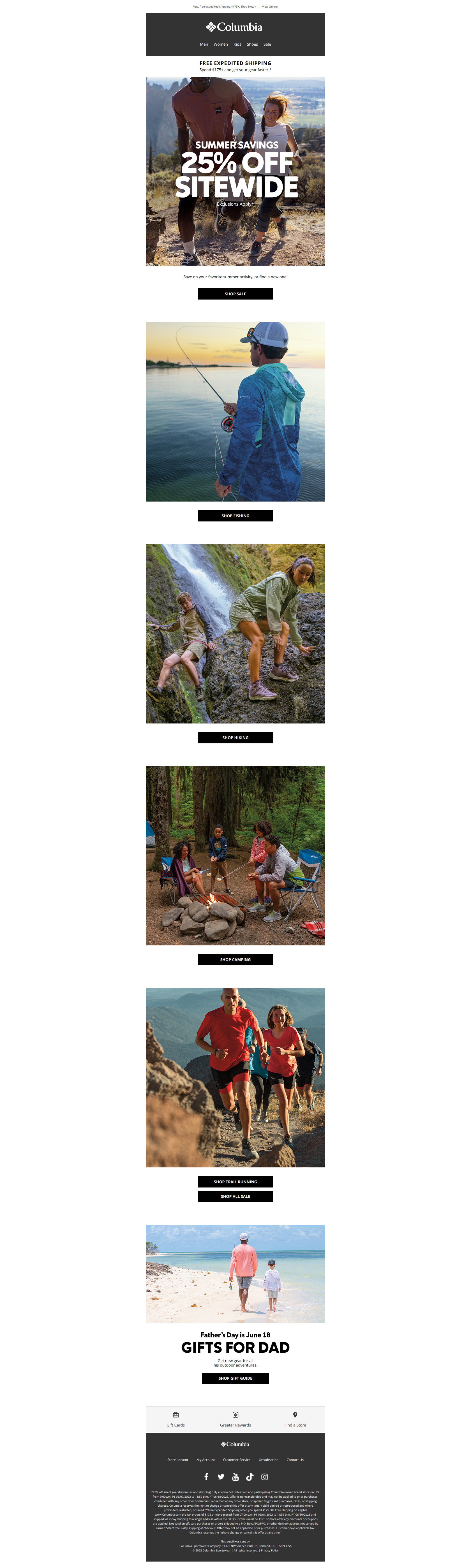 Get 25% off hiking, fishing, camping gear, & more! - Columbia Sportswear Newsletter