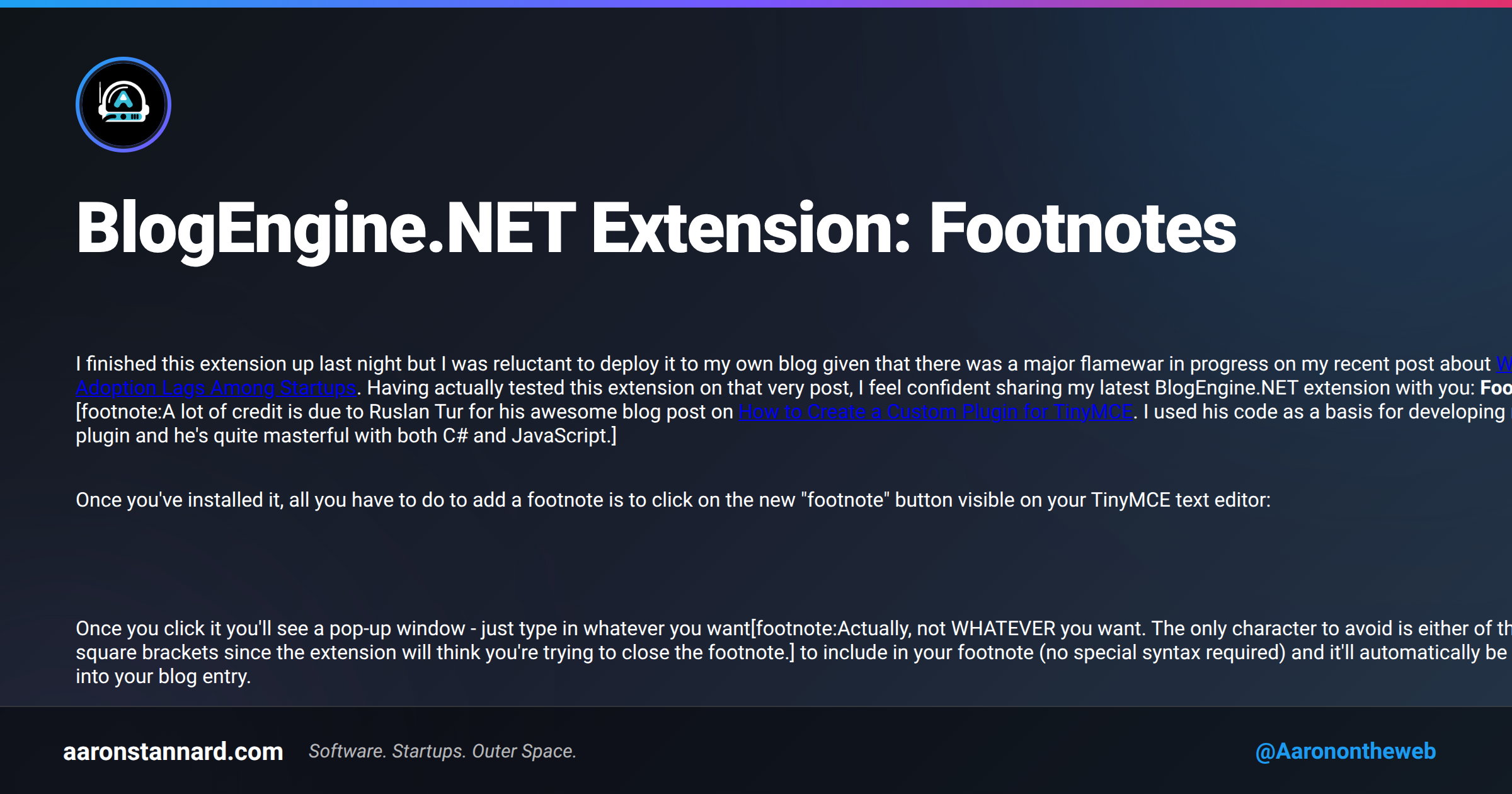 BlogEngine.NET Extension: Footnotes – Aaronontheweb