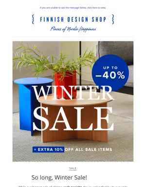 Last Day Of The Winter Sale | Extra 10% Off Discounted Prices