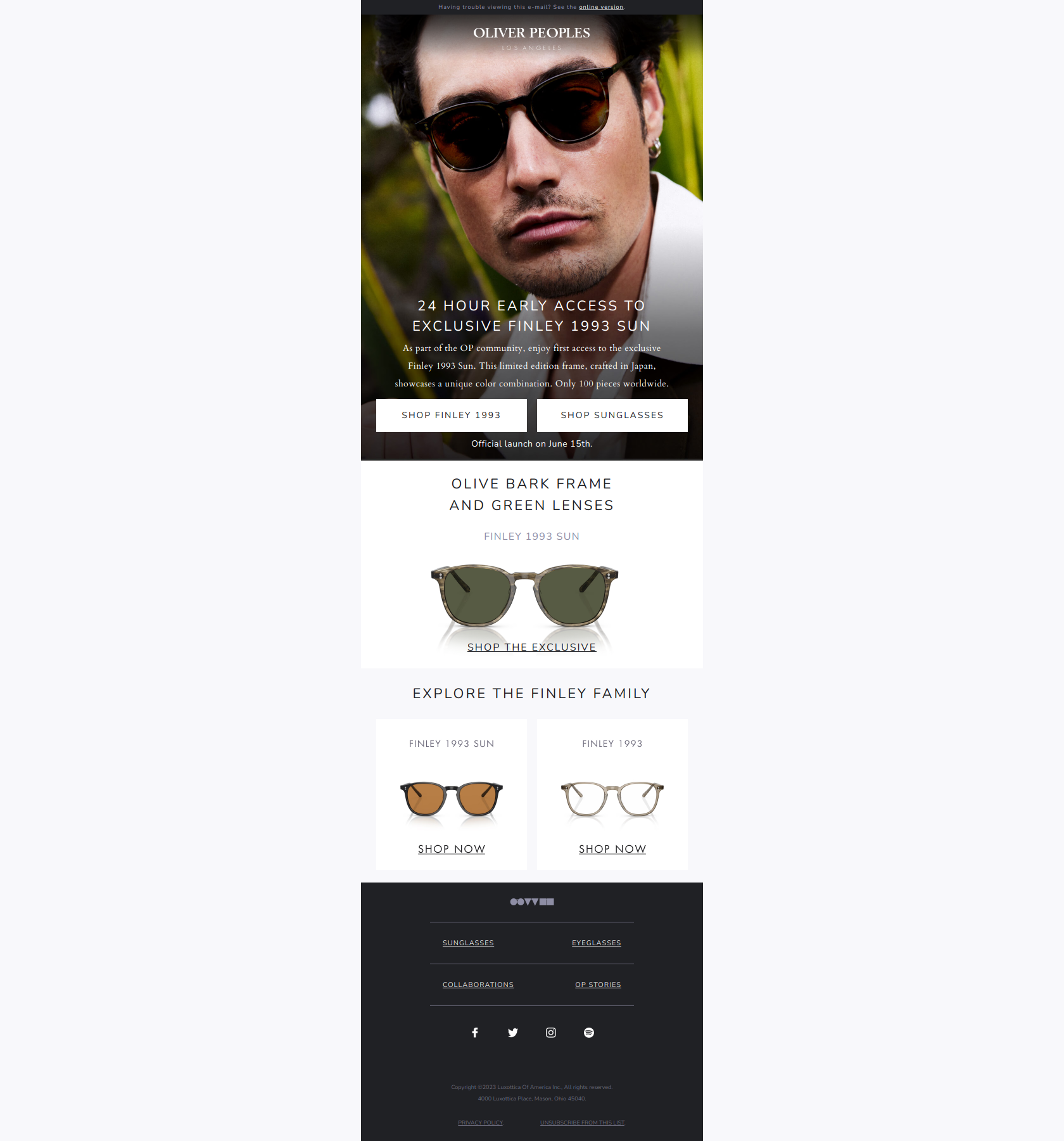 Get Early Access to Finley 1993 Exclusive - Oliver Peoples Newsletter
