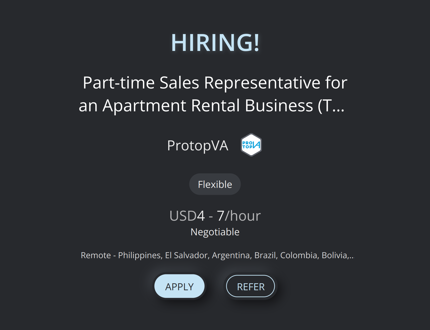 Parttime Sales Representative for an Apartment Rental Business (The